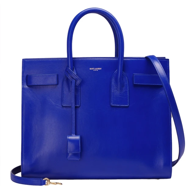 YSL 經典BABY SAC DE JOUR小牛皮三層手提/斜背鎖頭包(小-寶藍色324823-BLUE)