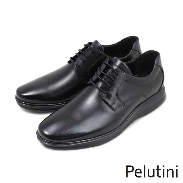 Pelutini 經典透氣軟墊綁帶休閒皮鞋 黑色(31200