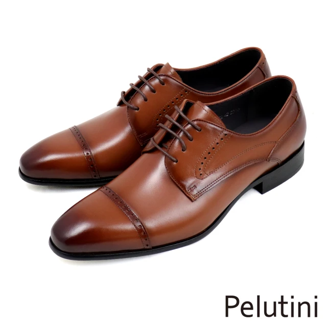 Pelutini 經典橫飾雕孔綁帶德比鞋 棕色(313016-BR)