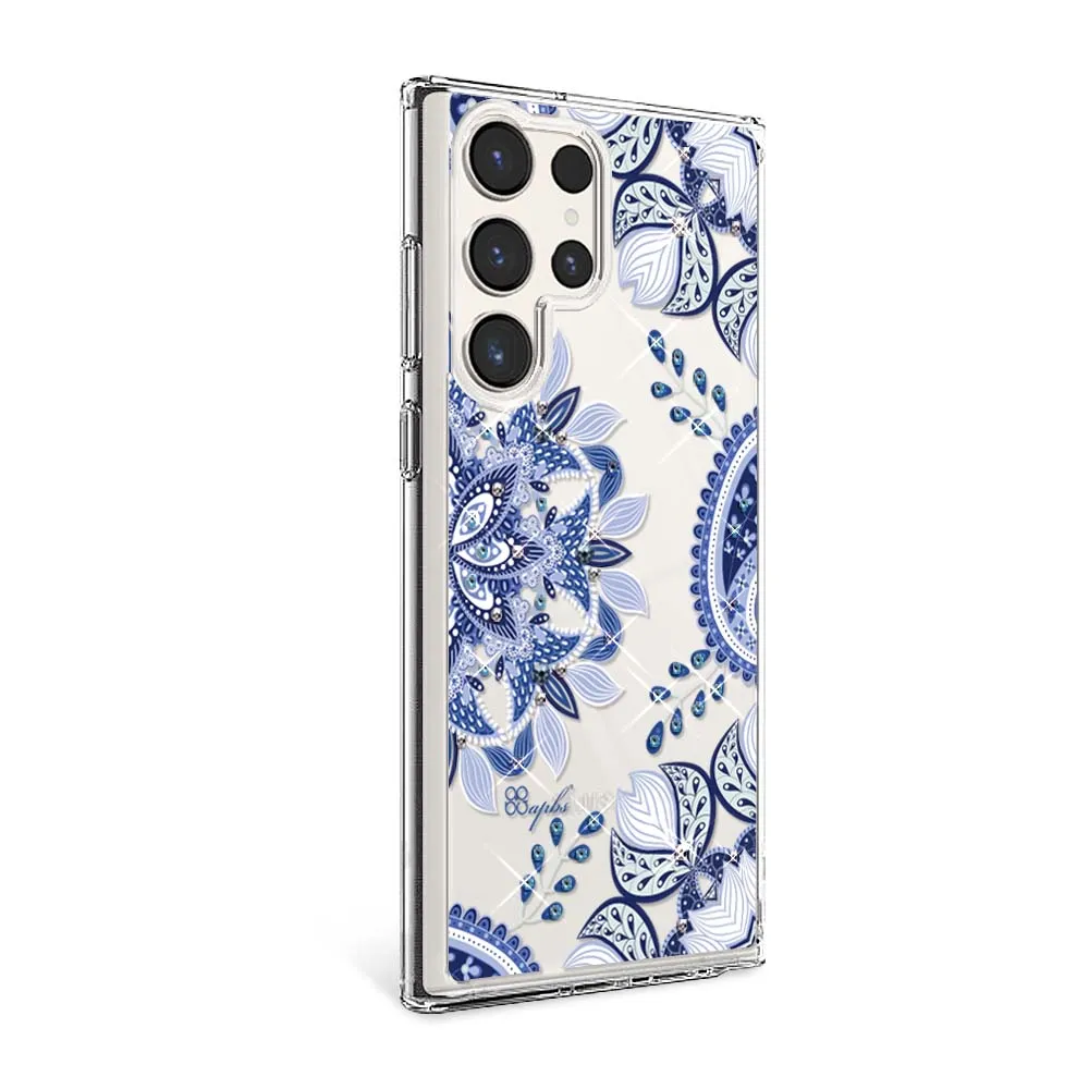 【apbs】Samsung S25/S24/S23/S22系列 輕薄軍規防摔水晶彩鑽手機殼(青花瓷)
