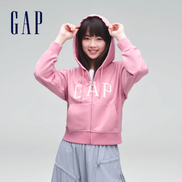 GAP 女裝 Logo連帽外套 碳素軟磨法式圈織系列-粉紅色(402167)