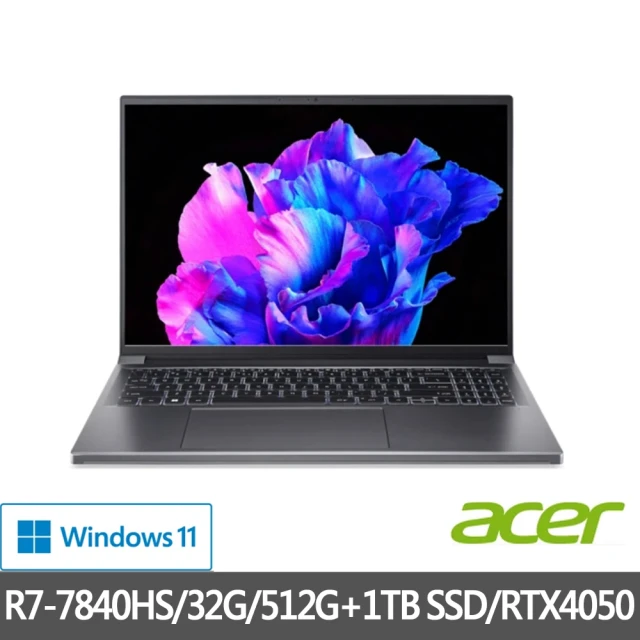 Acer 宏碁 特仕版 16吋效能筆電(Swift X/SFX16-61G-R4EP/R7-7840HS/32G/512G+1TB SSD/RTX4050/OLED)