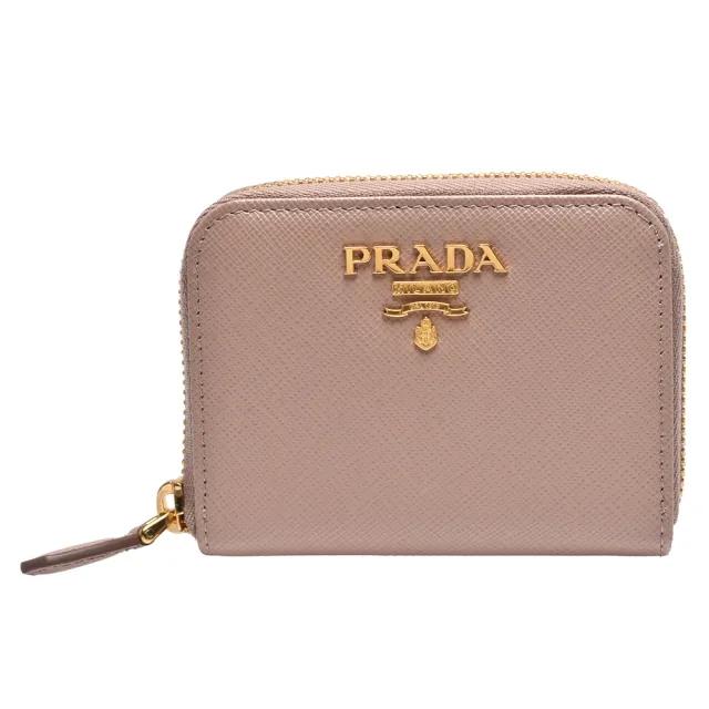 【PRADA 普拉達】SAFFIANO系列金色浮雕LOGO防刮牛皮拉鍊卡夾/零錢包(裸膚色1MM268-SAFFIANO METAL-CIPRIA)