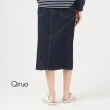 【Qiruo 奇若名品】專櫃精品深藍牛仔裙2406B斜線剪裁(簡約設計 過膝A字牛仔)