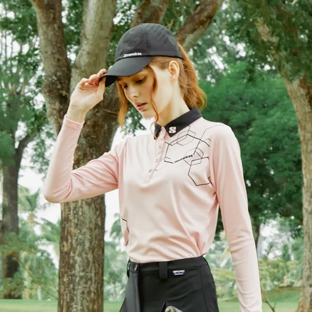 【Snowbee 司諾比】女士款六角幾何長袖Polo衫 吸濕排汗 高爾夫球衫(防曬 防寒 golf上衣 商務 戶外 登山)