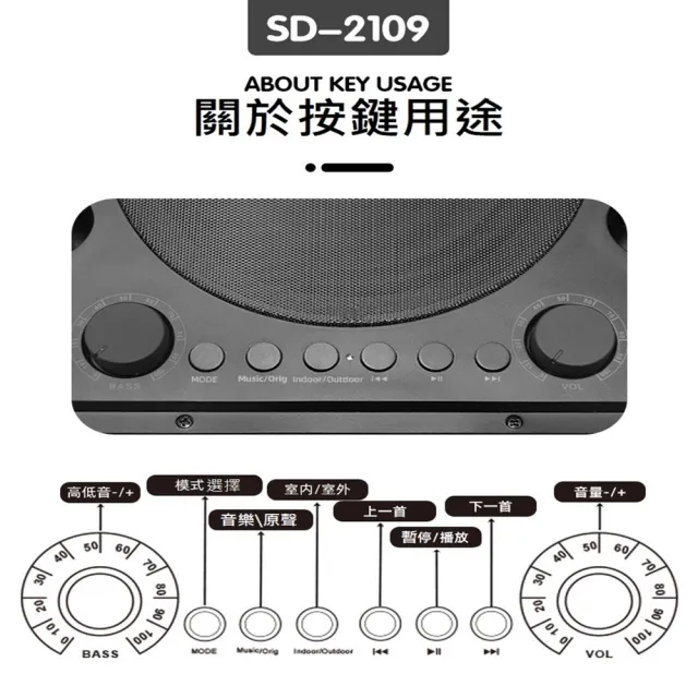 【SD-2109】商檢合格認證 最強升級 重低音音響 雙人合唱 sdrd貓頭鷹 無線麥克風(附限量外出袋+防噴套)