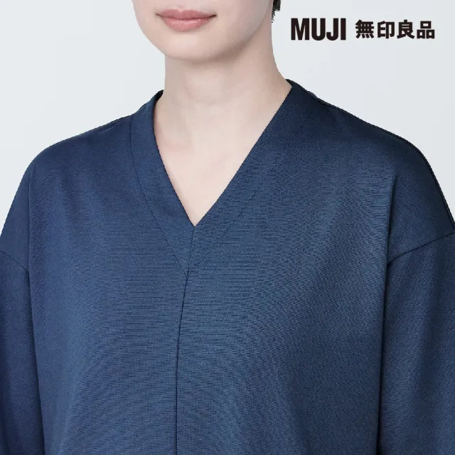 【MUJI 無印良品】女棉混二重織V領洋裝(共2色)