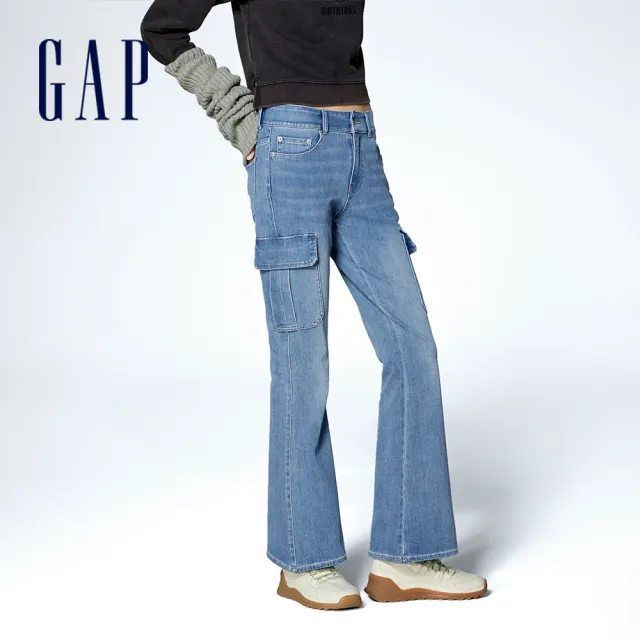 【GAP】女裝 修身喇叭牛仔褲-藍色(873057)