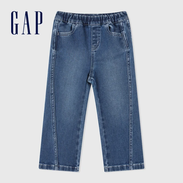 GAP 女幼童裝 鬆緊錐形喇叭牛仔褲-深藍色(890217)