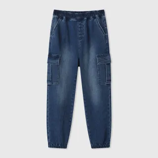 【GAP】男童裝 Logo工裝束口鬆緊錐形牛仔褲-深藍色(890277)