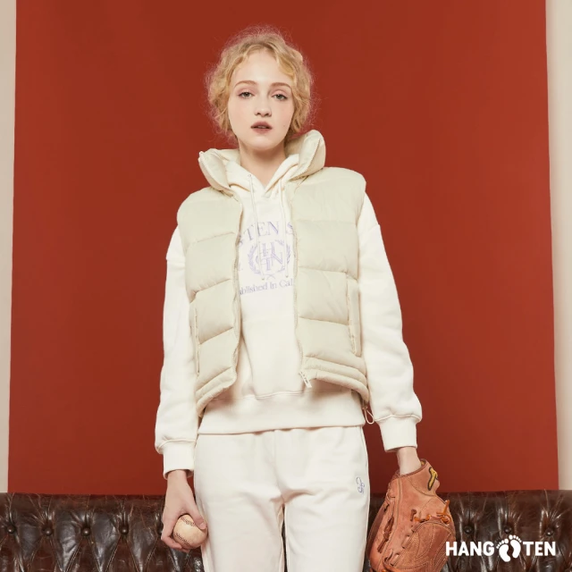 Hang Ten 女裝-韓國同步款-科技絨絎縫高領背心(淺卡其)