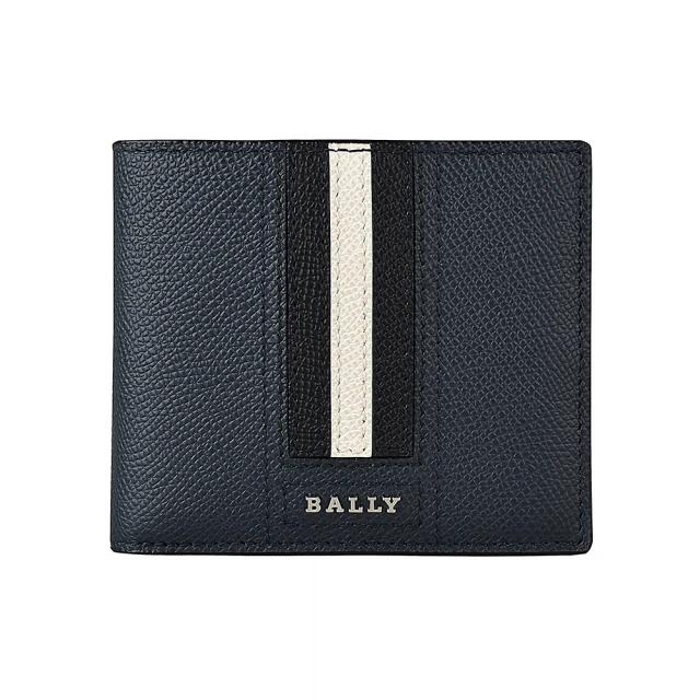 BALLYBALLY BALLY TONETT銀字LOGO牛皮5卡短夾(深藍x黑白條紋)
