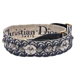 【Dior 迪奧】經典OBLIQUE緹花布復古銀色金屬飾章肩背帶(藍S8520CTZQ_M928)