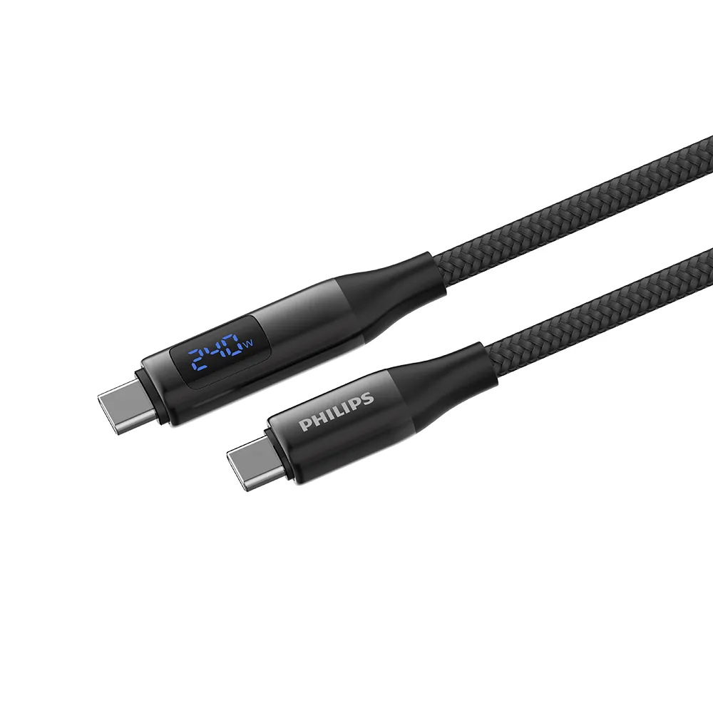 【Philips 飛利浦】C to C 240W 大功率PD USB3.1數位顯示編織快充線200cm(DLC4586C)