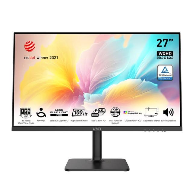 【MSI 微星】Modern MD272QXPW 27型 IPS WQHD 100Hz 美型螢幕-白(Type-C/內建喇叭/TUV護眼)