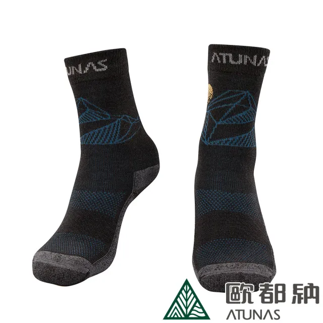 【ATUNAS 歐都納】中性款中筒厚底保暖羊毛襪(A1ASEE04N黑/抑菌除臭/舒適/登山運動襪/毛巾襪)