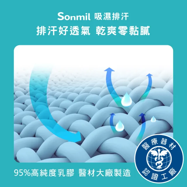 【sonmil】3M吸濕排汗95%高純度乳膠床墊3尺4cm單人床墊 零壓新感受(頂級先進醫材大廠)