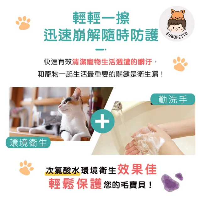 【BUBUPETTO】貓咪洗澡清潔用次氯酸水濕紙巾24片x4盒(貓 寵物 洗澡)