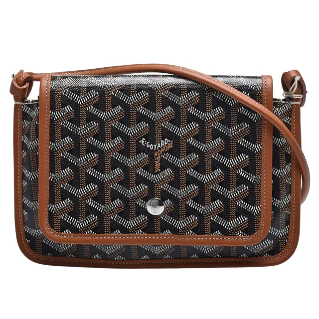 【GOYARD 高雅德】Plumet系列防水帆布LOGO牛皮飾邊手拿/斜背包(棕AMALOUIS-Y88-BROWN)