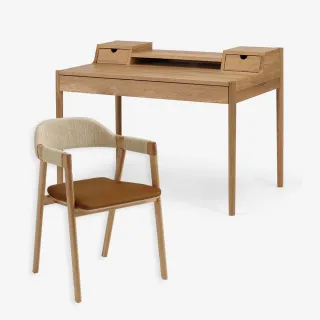 【LITOOC】LEONIE北歐實木書桌椅組合優惠(書桌/辦公桌/電腦桌/實木椅)
