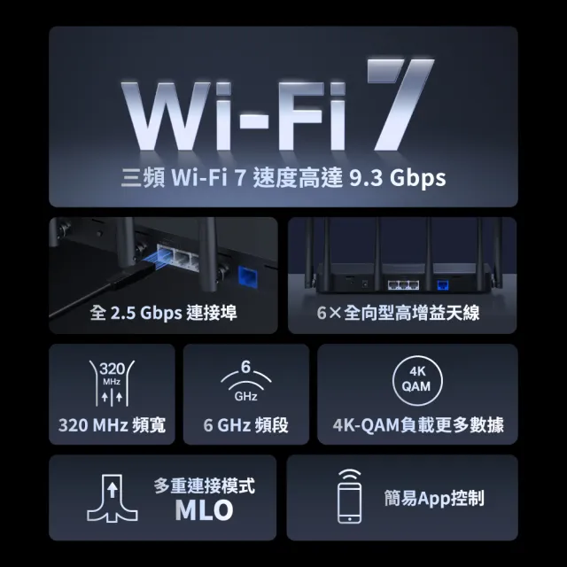 【Mercusys 水星】WiFi 7 三頻 BE9300 2.5G埠 路由器/分享器(MR47BE)