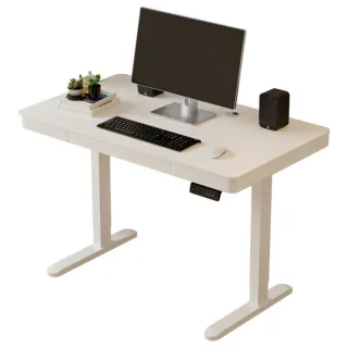 【MGSHOP】電動升降桌 120CM 電腦桌 辦公桌 書桌 兒童升降桌(楠洋楹木 抽屜款)