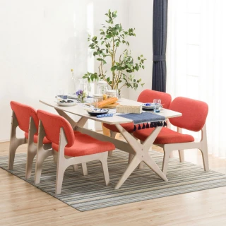 【NITORI 宜得利家居】◎耐磨耐刮布款 實木餐桌椅5件組 RELAX 160 WIDE NSF WW/OR 橡膠木