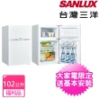 【SANLUX 台灣三洋】102L一級能效雙門電冰箱 福利品(SR-C102B1)