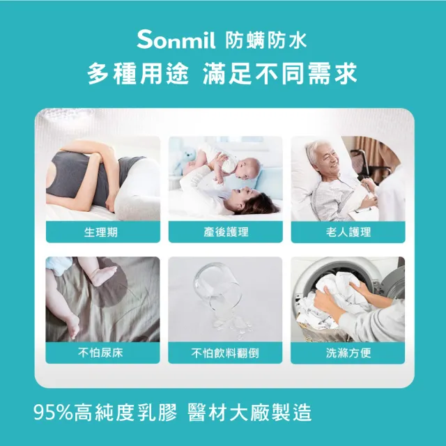 【sonmil】防蹣防水95%高純度乳膠床墊3尺7.5cm單人床墊 3M吸濕排汗透氣(頂級先進醫材大廠)