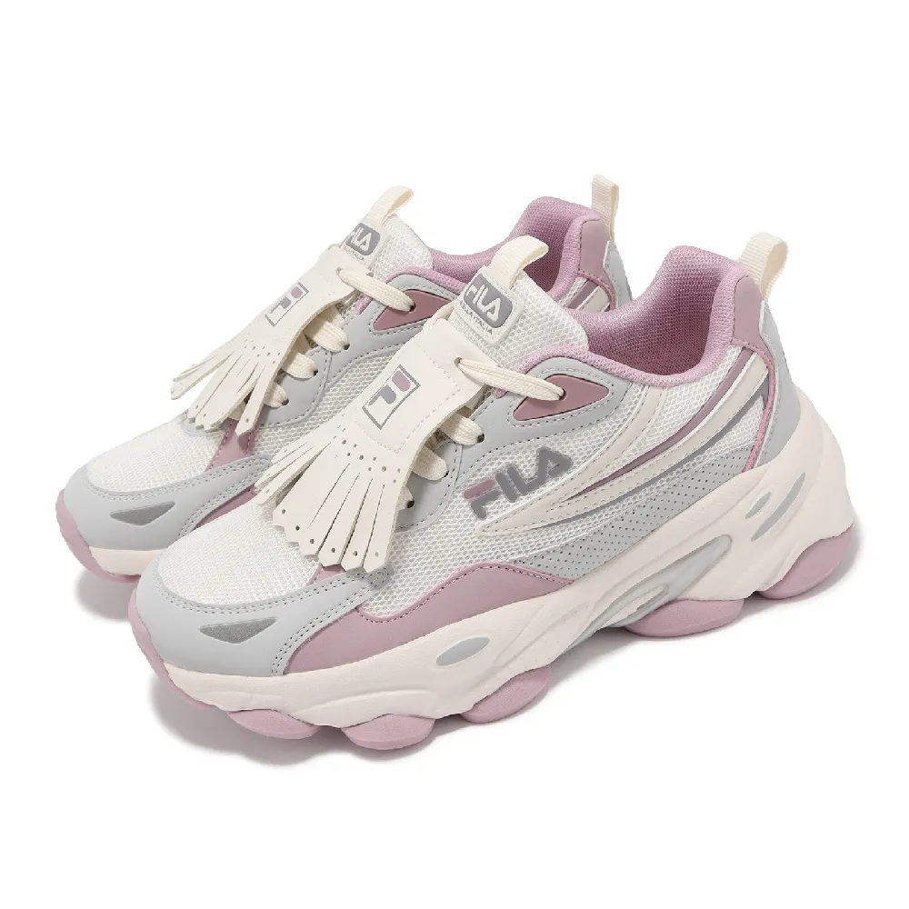 【FILA】休閒鞋 Tassel 女鞋 白 粉 皮革 緩衝 厚底 老爹鞋 斐樂(5J318Y754)