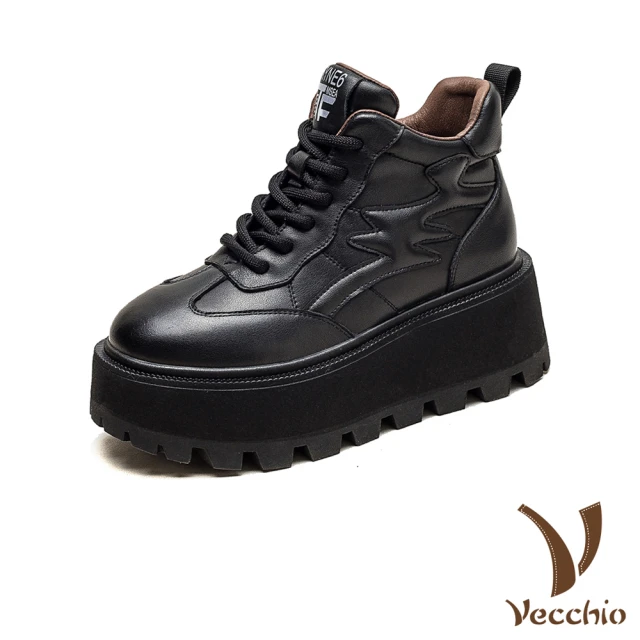 VecchioVecchio 真皮休閒鞋 厚底休閒鞋/真皮頭層牛皮復古擦色個性厚底休閒鞋(黑)