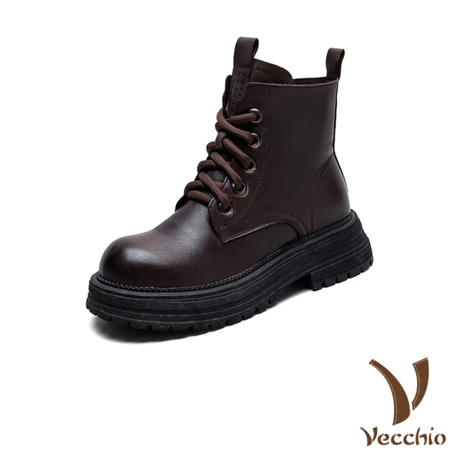 VecchioVecchio 真皮馬丁靴 厚底馬丁靴/真皮頭層牛皮厚絨保暖個性厚底馬丁靴(棕)