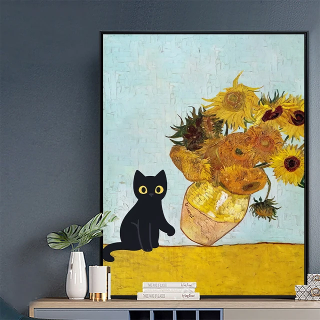 Lifedecor 森活小飾 CAT•向日葵_50*70cm(裝飾畫專營_台灣製造)