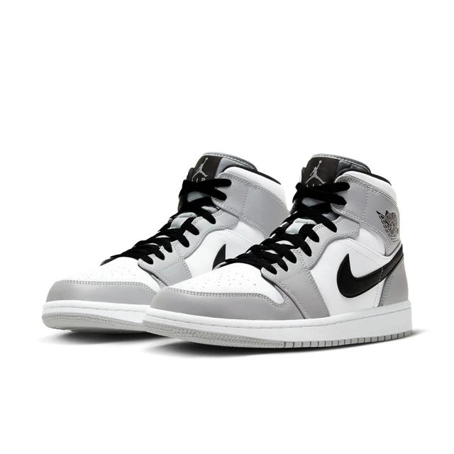 NIKE 耐吉NIKE 耐吉 Air Jordan 1 Mid Light Smoke Grey 灰白 煙灰 黑勾 高筒 男鞋(554724-092)