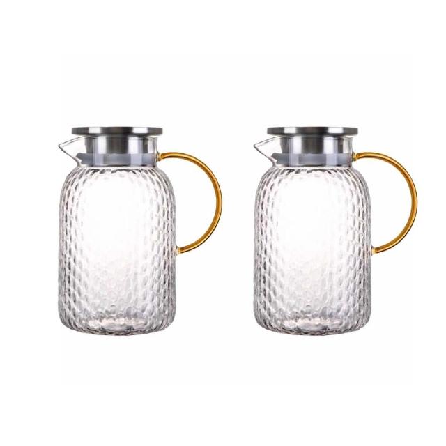 【日本FOREVER】耐熱玻璃錘紋款不鏽鋼把手水壺1500ML(買一送一)