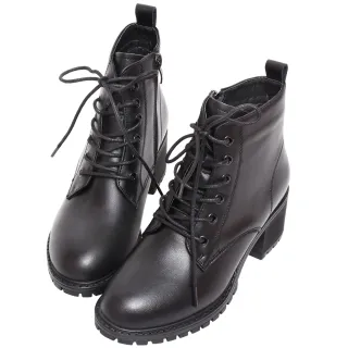 【Ann’S】百搭英倫學院風-真皮QQ彈力膠底粗跟綁帶短靴5.5cm-版型偏小(黑)