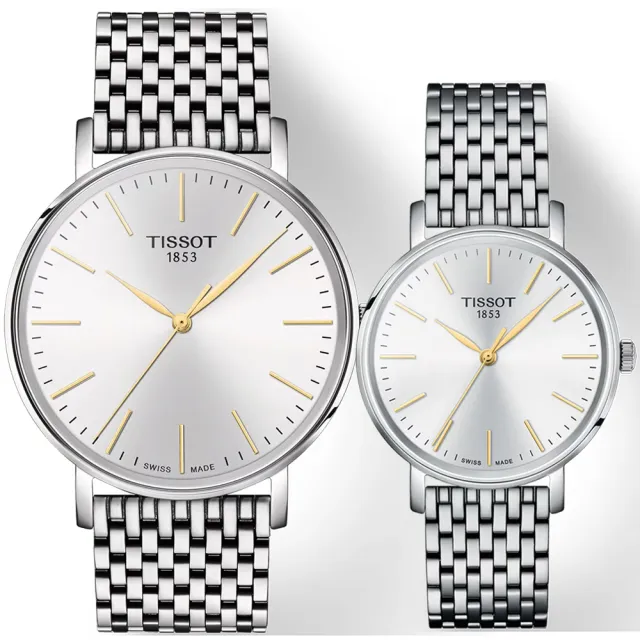 【TISSOT 天梭】Everytime 經典雋永大三針情侶手錶 對錶 母親節 送禮 禮物(T1434101101101+T1432101101101)