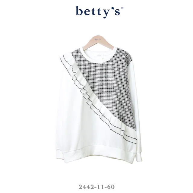 【betty’s 貝蒂思】格紋斜接壓褶雪紡木耳邊T-shirt(共二色)