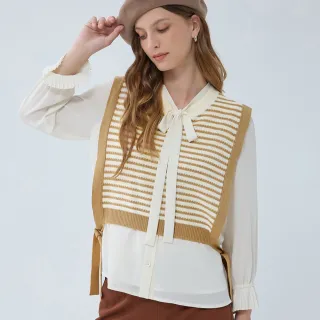 【ILEY 伊蕾】經典撞色條紋綁帶混羊毛針織背心(兩色；M-L；1234455723)