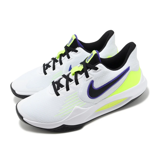 【NIKE 耐吉】籃球鞋 Precision V 男鞋 白 藍 螢光黃 黑 緩震 低筒 運動鞋(CW3403-100)