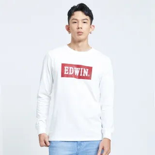 【EDWIN】男裝 經典仿繡大LOGO BOX長袖T恤(白色)