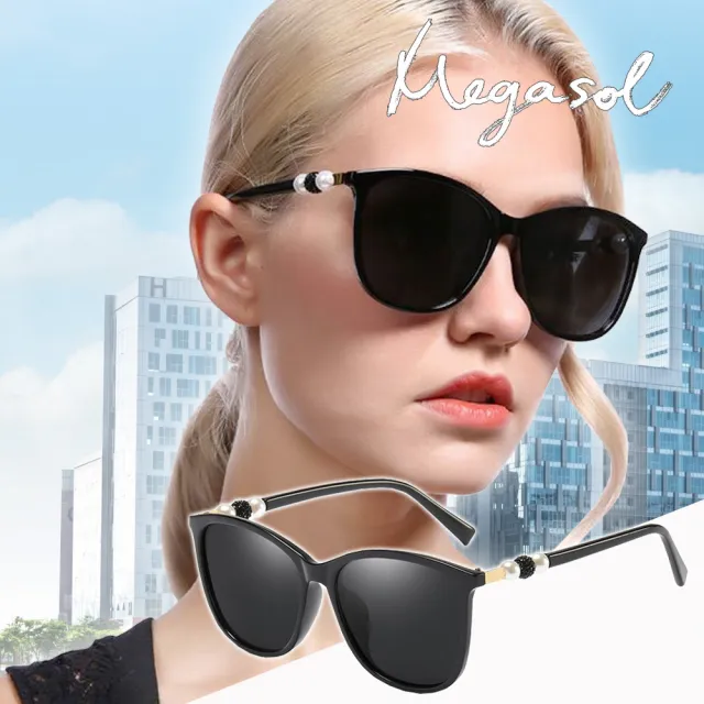【MEGASOL】UV400防眩偏光太陽眼鏡時尚男女中性大框墨鏡(貓眼圓框201948-多色選)