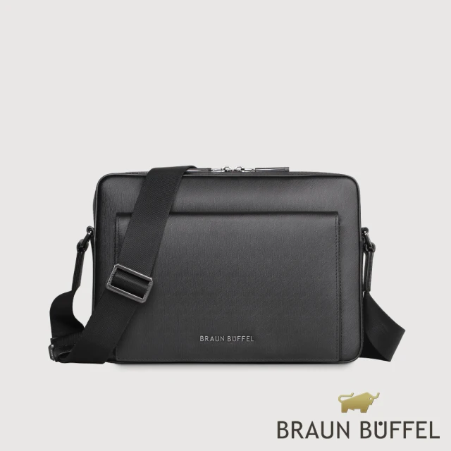 BRAUN BUFFEL 德國小金牛 台灣總代理 紐瓦斯 橫式斜背包-黑色(BF534-62-BK)