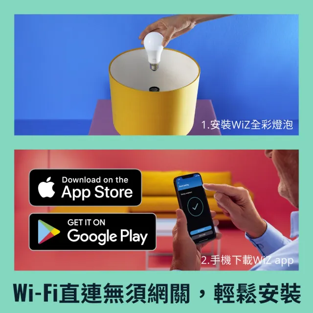 【Philips 飛利浦】Wi-Fi WiZ 智慧照明 超值組 全彩燈泡 3入裝(PW04N)