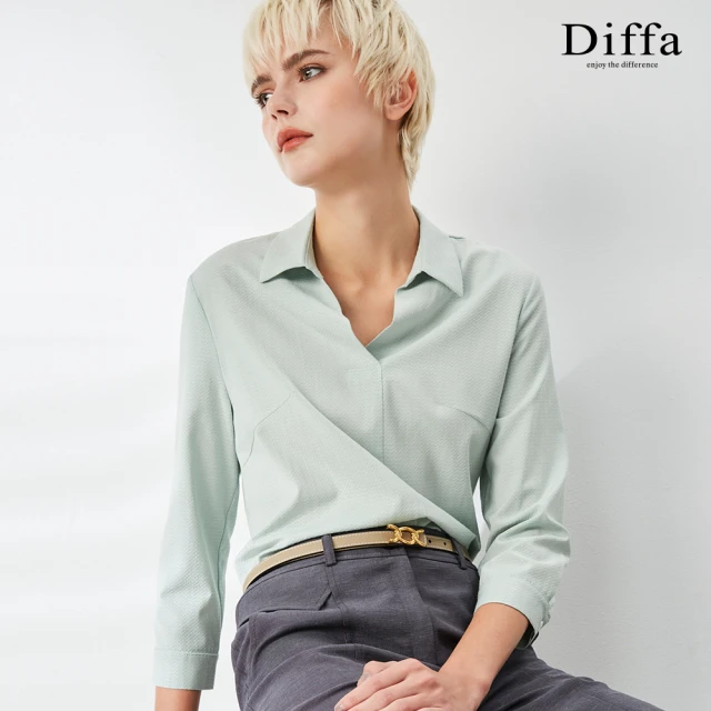 Diffa 歐風質感綠條長袖針織衫-女 推薦
