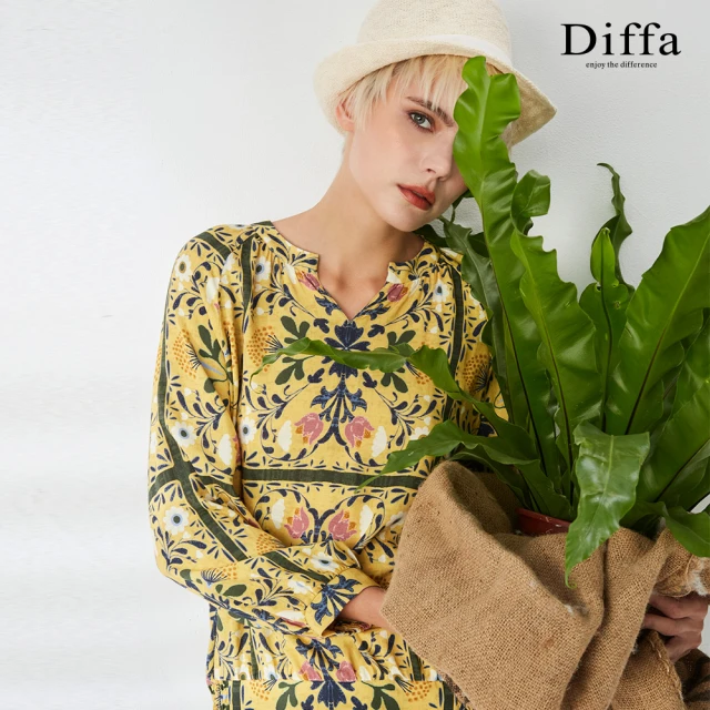 Diffa 歐風質感花卉拉克蘭袖上衣-女
