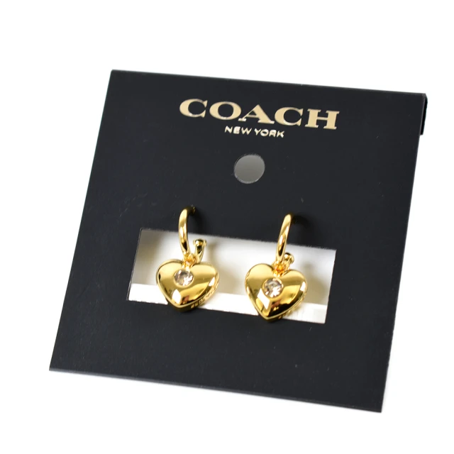 COACH 愛心水鑽針式耳環-金色