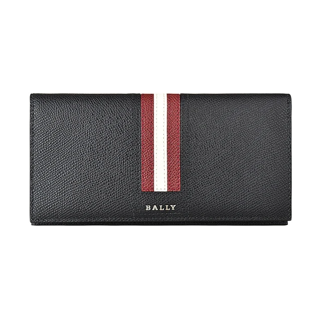 BALLY BALLY TALIRO銀字LOGO防刮牛皮條紋設計10卡對折長夾(黑x紅白條紋)