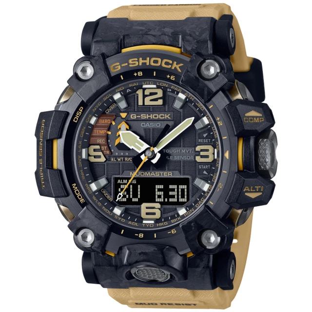 【CASIO 卡西歐】G-SHOCK 碳纖維泥人太陽能雙顯腕錶 送禮推薦 禮物(GWG-2000-1A5)