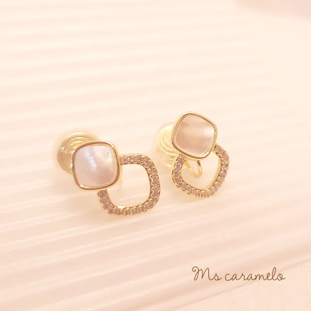 【焦糖小姐 Ms caramelo】合金 夾式 彩貝 鋯石耳環(鋯石耳環)
